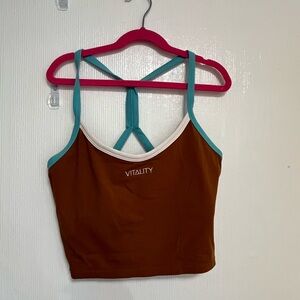 Vitality Strappy Sports Bra in Rust with Teal Trim